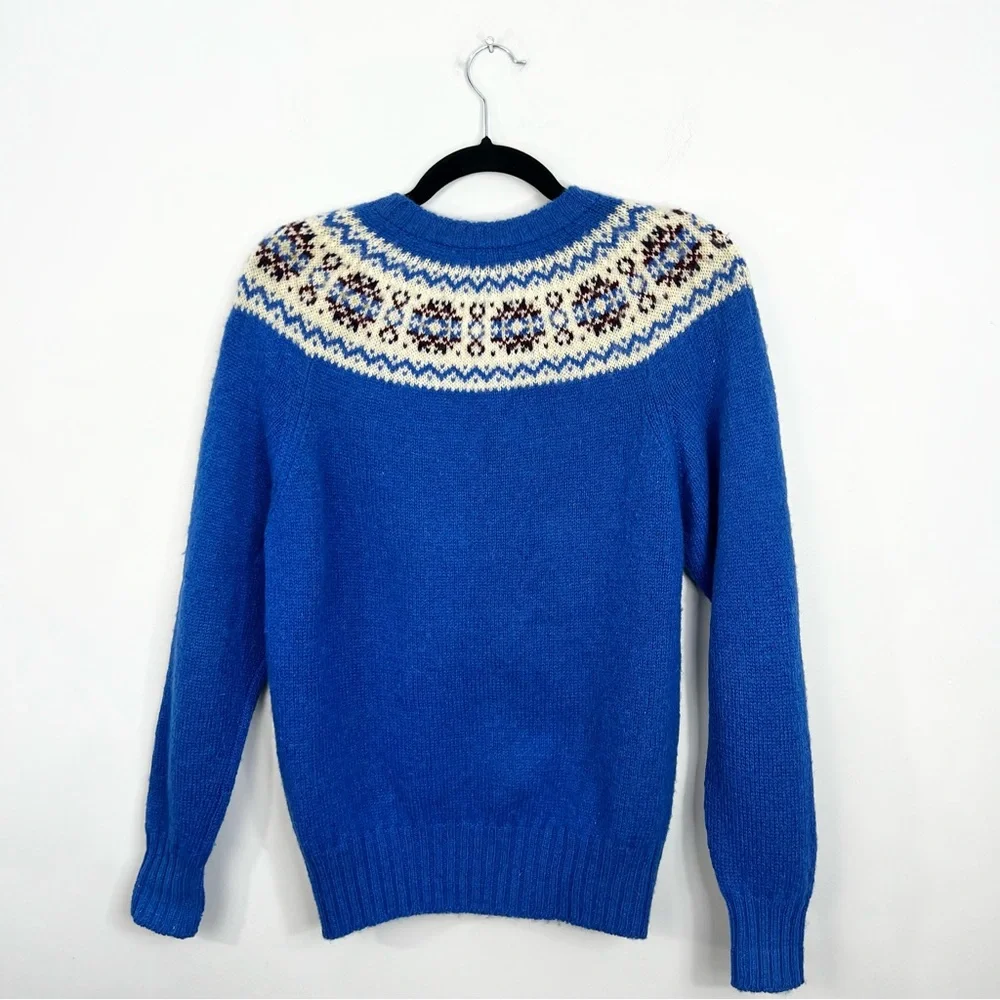 Vintage 70s 80s pure Shetland wool blue fair isle old money cardigan sweater - Picture 5 of 11